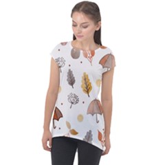 Autumn Leaf Leaves Nature Art Boho Background Cap Sleeve High Low Top