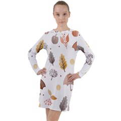 Autumn Leaf Leaves Nature Art Boho Background Long Sleeve Hoodie Dress