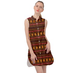 Geometric Pattern Diamond Art Pattern Sleeveless Shirt Dress