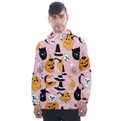 Pumpkin Cat Pattern Skull Men s Front Pocket Pullover Windbreaker