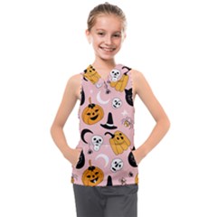 Pumpkin Cat Pattern Skull Kids  Sleeveless Hoodie