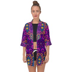 Mandala Rosette Floral Pattern Open Front Chiffon Kimono by Wegoenart