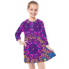 Mandala Rosette Floral Pattern Kids  Quarter Sleeve Shirt Dress by Wegoenart