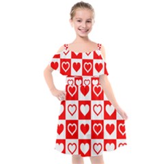 Background-card-checker-chequered Kids  Cut Out Shoulders Chiffon Dress by Pakrebo
