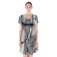 Abstract-black White (1) Short Sleeve V-neck Flare Dress by nateshop