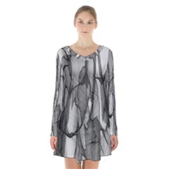 Abstract-black White (1) Long Sleeve Velvet V-neck Dress by nateshop