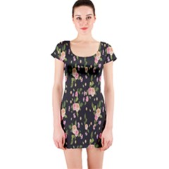 Background-roses Short Sleeve Bodycon Dress by nateshop