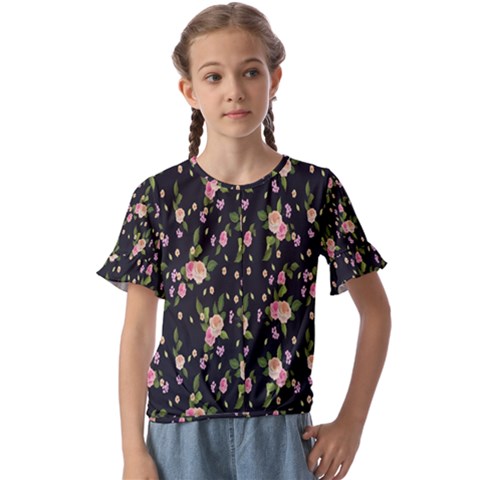 Background-roses Kids  Cuff Sleeve Scrunch Bottom Tee by nateshop