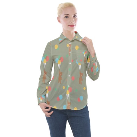 Bear 1 Women s Long Sleeve Pocket Shirt by nateshop