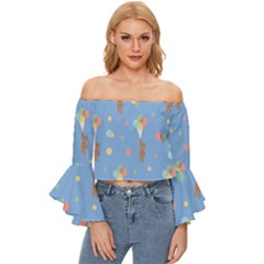 Bear 5 Off Shoulder Flutter Bell Sleeve Top by nateshop