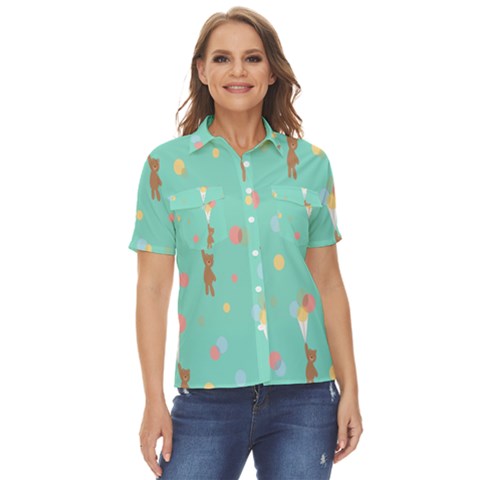 Bear 6 Women s Short Sleeve Double Pocket Shirt by nateshop