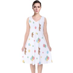 Bear V-neck Midi Sleeveless Dress  by nateshop