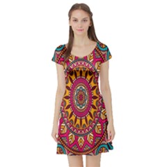 Buddhist Mandala Short Sleeve Skater Dress by nateshop