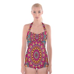 Buddhist Mandala Boyleg Halter Swimsuit  by nateshop