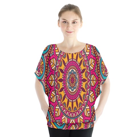 Buddhist Mandala Batwing Chiffon Blouse by nateshop