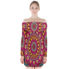 Buddhist Mandala Long Sleeve Off Shoulder Dress