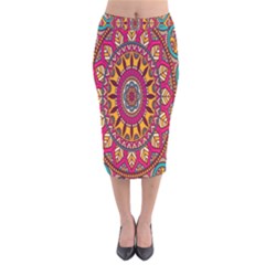 Buddhist Mandala Velvet Midi Pencil Skirt by nateshop