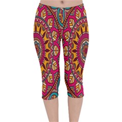 Buddhist Mandala Velvet Capri Leggings  by nateshop