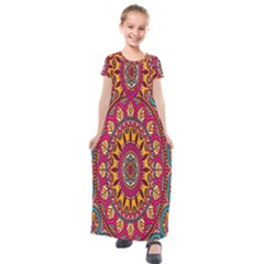 Buddhist Mandala Kids  Short Sleeve Maxi Dress by nateshop