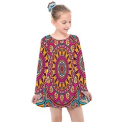 Buddhist Mandala Kids  Long Sleeve Dress by nateshop