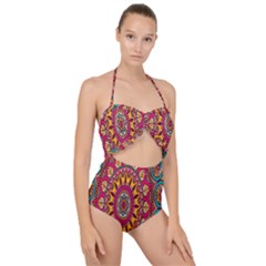 Buddhist Mandala Scallop Top Cut Out Swimsuit by nateshop