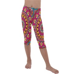 Buddhist Mandala Kids  Lightweight Velour Capri Leggings  by nateshop