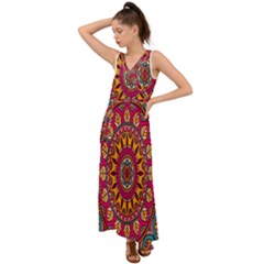 Buddhist Mandala V-neck Chiffon Maxi Dress by nateshop