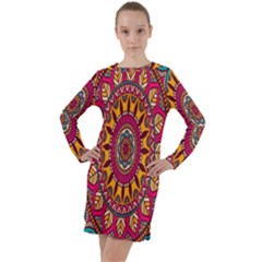 Buddhist Mandala Long Sleeve Hoodie Dress by nateshop