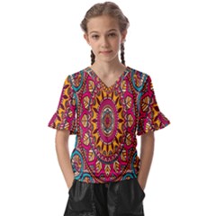 Buddhist Mandala Kids  V-neck Horn Sleeve Blouse by nateshop