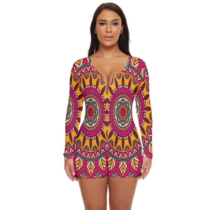 Buddhist Mandala Long Sleeve Boyleg Swimsuit