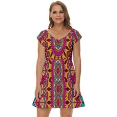 Buddhist Mandala Short Sleeve Tiered Mini Dress