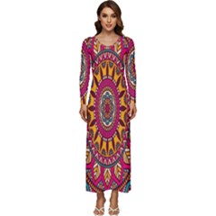 Buddhist Mandala Long Sleeve Velour Longline Maxi Dress by nateshop