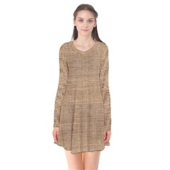 Burlap Texture Long Sleeve V-neck Flare Dress by nateshop