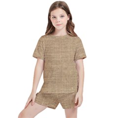 Burlap Texture Kids  Tee And Sports Shorts Set by nateshop