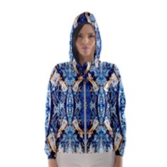 Cobalt On Gold Symmetry Women s Hooded Windbreaker by kaleidomarblingart