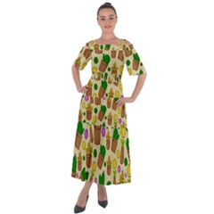 Cactus Shoulder Straps Boho Maxi Dress  by nateshop