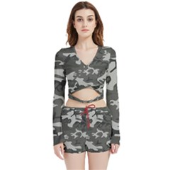 Camouflage Velvet Wrap Crop Top And Shorts Set by nateshop