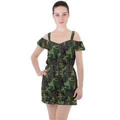 Camouflage-1 Ruffle Cut Out Chiffon Playsuit