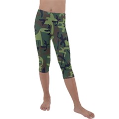 Camouflage-1 Kids  Lightweight Velour Capri Leggings 