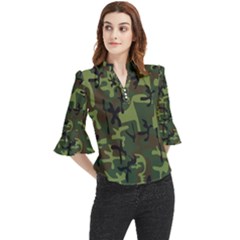 Camouflage-1 Loose Horn Sleeve Chiffon Blouse