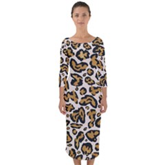 Cheetah Quarter Sleeve Midi Bodycon Dress