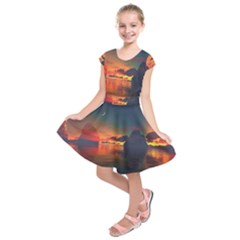 Digital Art Artwork Fantasy Landscape Sky Nature Kids  Short Sleeve Dress by danenraven