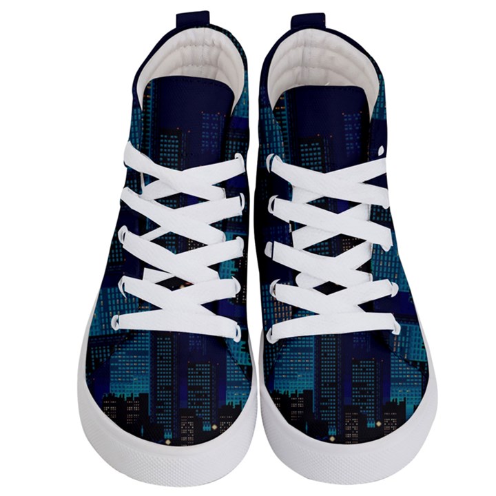 City Building Pixel Art Vaporwave Kids  Hi-Top Skate Sneakers