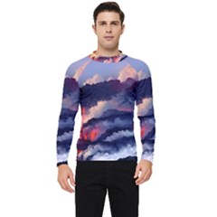 Cherry Blossom Tree On Cliff Digital Wallpaper Cherry Blossom On Cliff Mountain Nature Men s Long Sleeve Rash Guard by danenraven