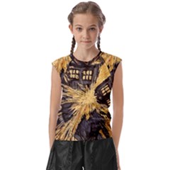 Brown And Black Abstract Painting Doctor Who Tardis Vincent Van Gogh Kids  Raglan Cap Sleeve Tee