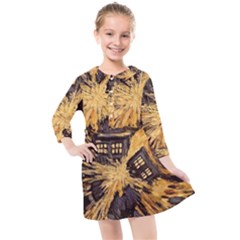 Brown And Black Abstract Painting Doctor Who Tardis Vincent Van Gogh Kids  Quarter Sleeve Shirt Dress by danenraven