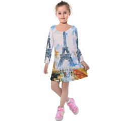 Eiffel Tower Landmark Architecture  Artistic Kids  Long Sleeve Velvet Dress by danenraven