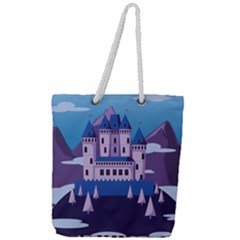 Illustration Castle Mountain Tower Sky Full Print Rope Handle Tote (large) by danenraven