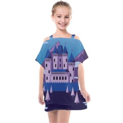 Illustration Castle Mountain Tower Sky Kids  One Piece Chiffon Dress by danenraven