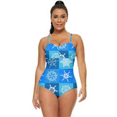 Xmas Christmas Pattern Snow Background Blue Decoration Retro Full Coverage Swimsuit by danenraven